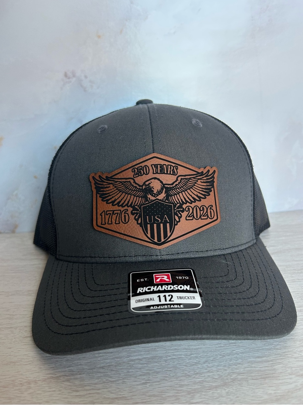 🇺🇸 Richardson 112 Trucker Hat 1776-2026 250 Years USA. Laser Engraved Patch.